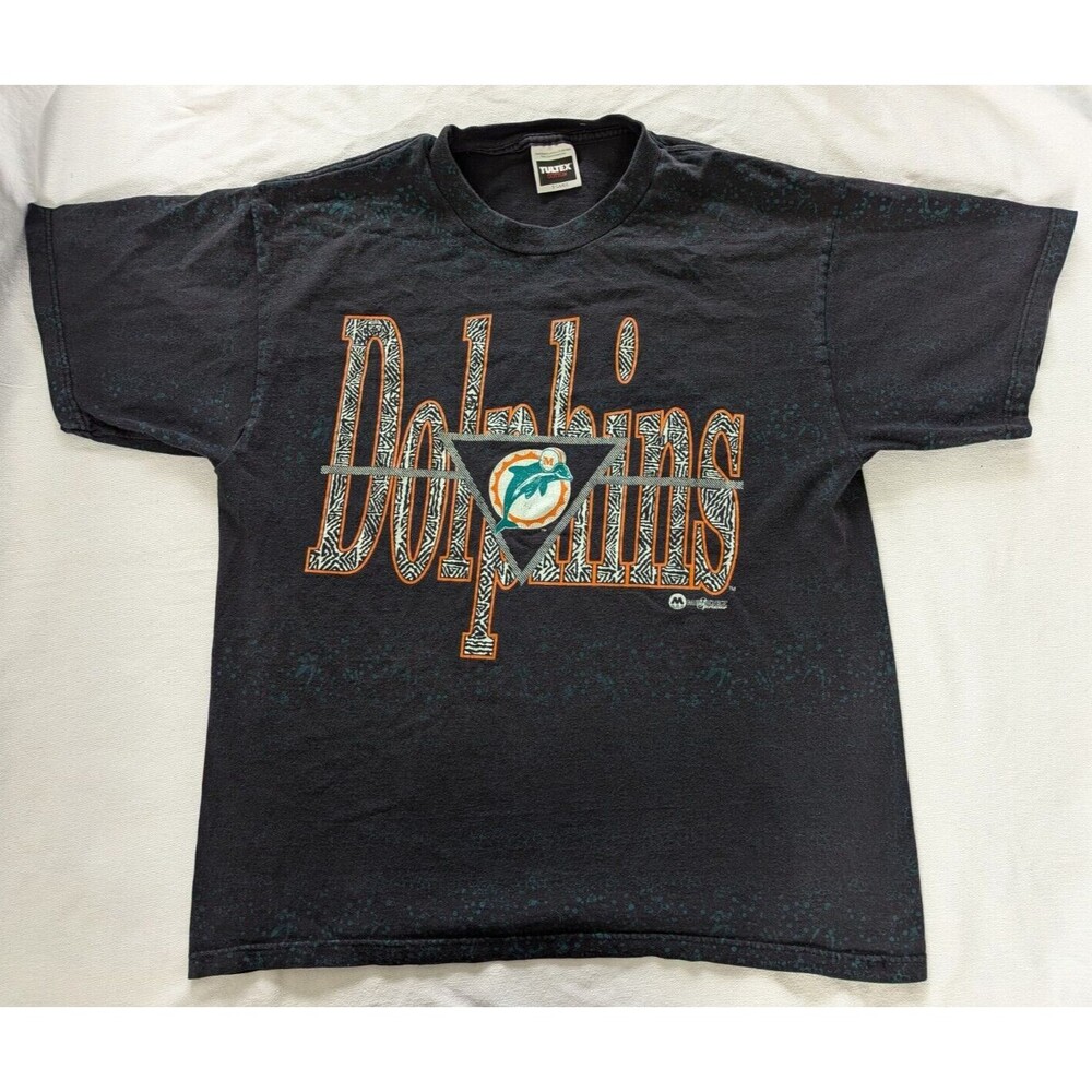 Vintage 1990s Miami Dolphins Black Marble Dye Men's X-Large T-Shirt Tultex USA